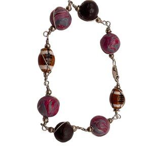 Bright Polymer Clay Bead Bracelet Football Theme Sterling‎ Silver 925 Artisan